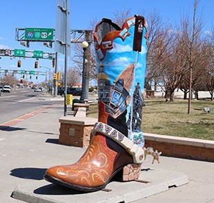 Decorative statue of cowboy boot in Cheyenne, Wyoming